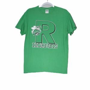Gildan Men Green Cotton T-Shirt Graphic Roopville Hornets Crew Short Sleeve Sz M